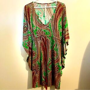 Uncle Frank batwing asymmetrical dress womens medium Aztec print front tie